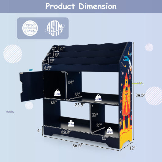 Kids Toy Storage Organizer with Book Shelf and Storage Cabinet- Navy