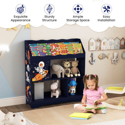 Kids Toy Storage Organizer with Book Shelf and Storage Cabinet- Navy