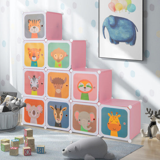 Wardrobe Closet with Hanging Section and Doors-Pink- Kids (12 Cubes)