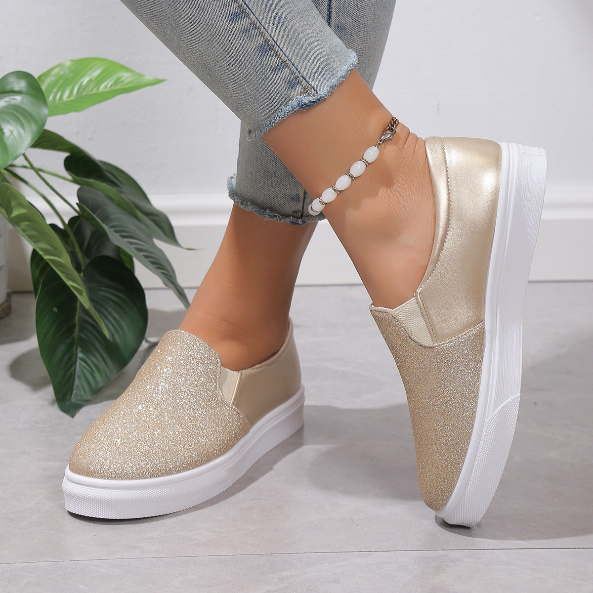 Chaussures mocassins décontractées élégantes à paillettes- Stylish Casual Shoes Sequined Flat Women Loafers