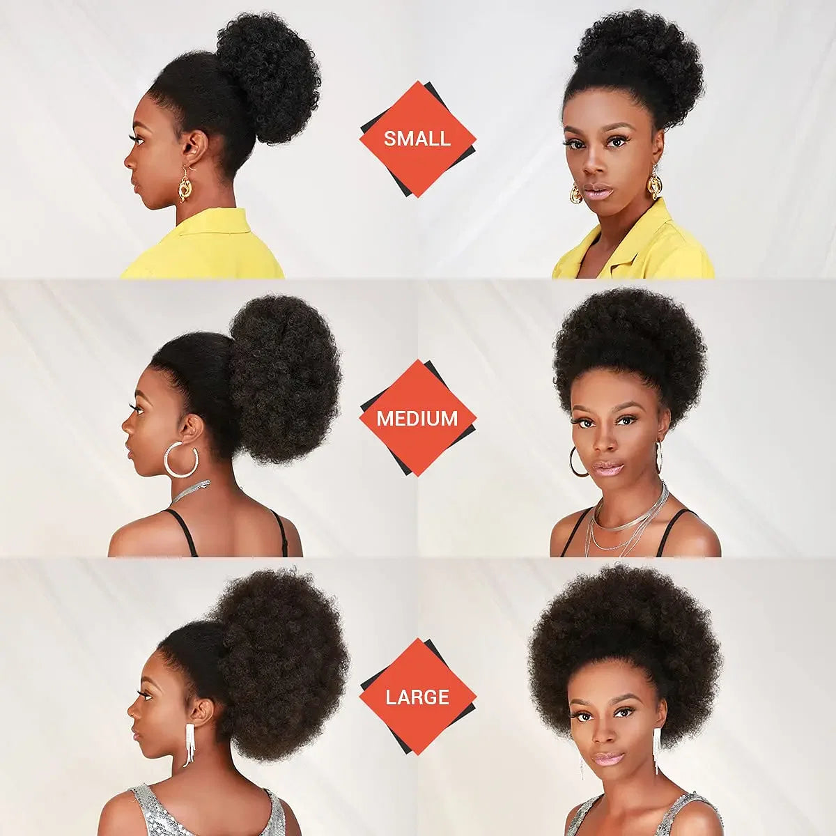 Color: #2, Bulk Buy: 1pc, Stretched Length: 10inches - Synthetic 10Inch Big Afro Puff Drawstring Ponytail Extensions for Black Women 4b 4c Kinky Curly Hair Bun Ponytail Wigs Daily Use