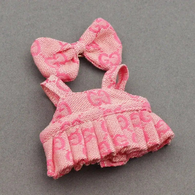 Labubu Handmade Custom Gorgeous Doll Clothing Pink Striped Sweater with Fur Hat and Cup Pendant for Stylish Accessories- Red 17cm