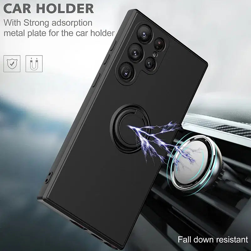Color: Dark Grey, Ships From: CHINA, Material: EVA - With Ring Holder Phone Case For Samsung Galaxy S25 Ultra S24 S23 S22 S21 Plus A13 A52 A53 A54 TPU Soft Back Cover