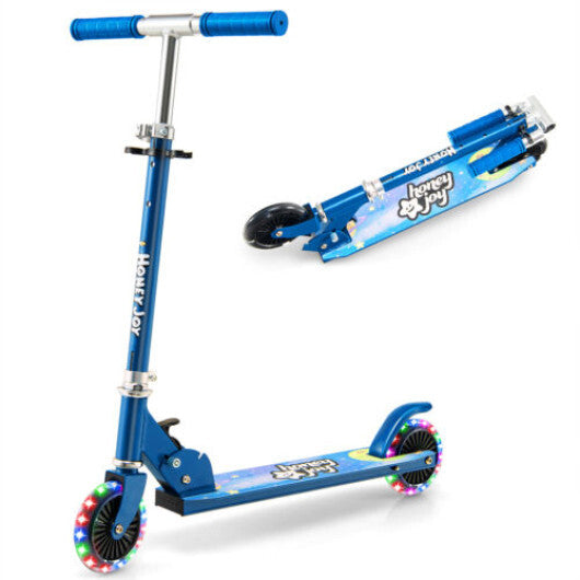 Folding Kick Scooter with 3 Adjustable Heights for Kids- Blue