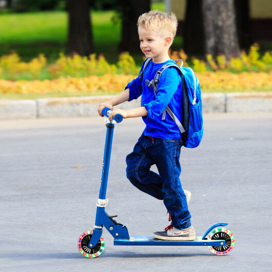 Folding Kick Scooter with 3 Adjustable Heights for Kids- Blue