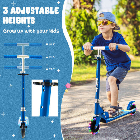 Folding Kick Scooter with 3 Adjustable Heights for Kids- Blue