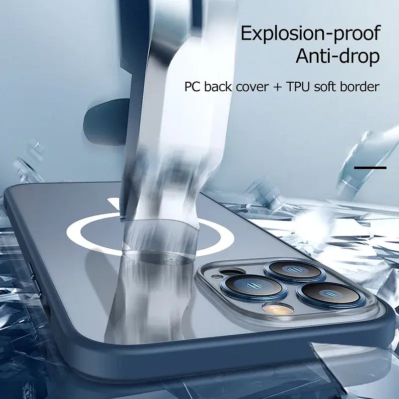Color: Blue, Material: Plastic - Magsafe Magnetic For IPhone 15 Promax Phone Case For iPhon 11 12 13 14 15 Pro Max Plus Lens Glass Ring Protection Silicone Cover