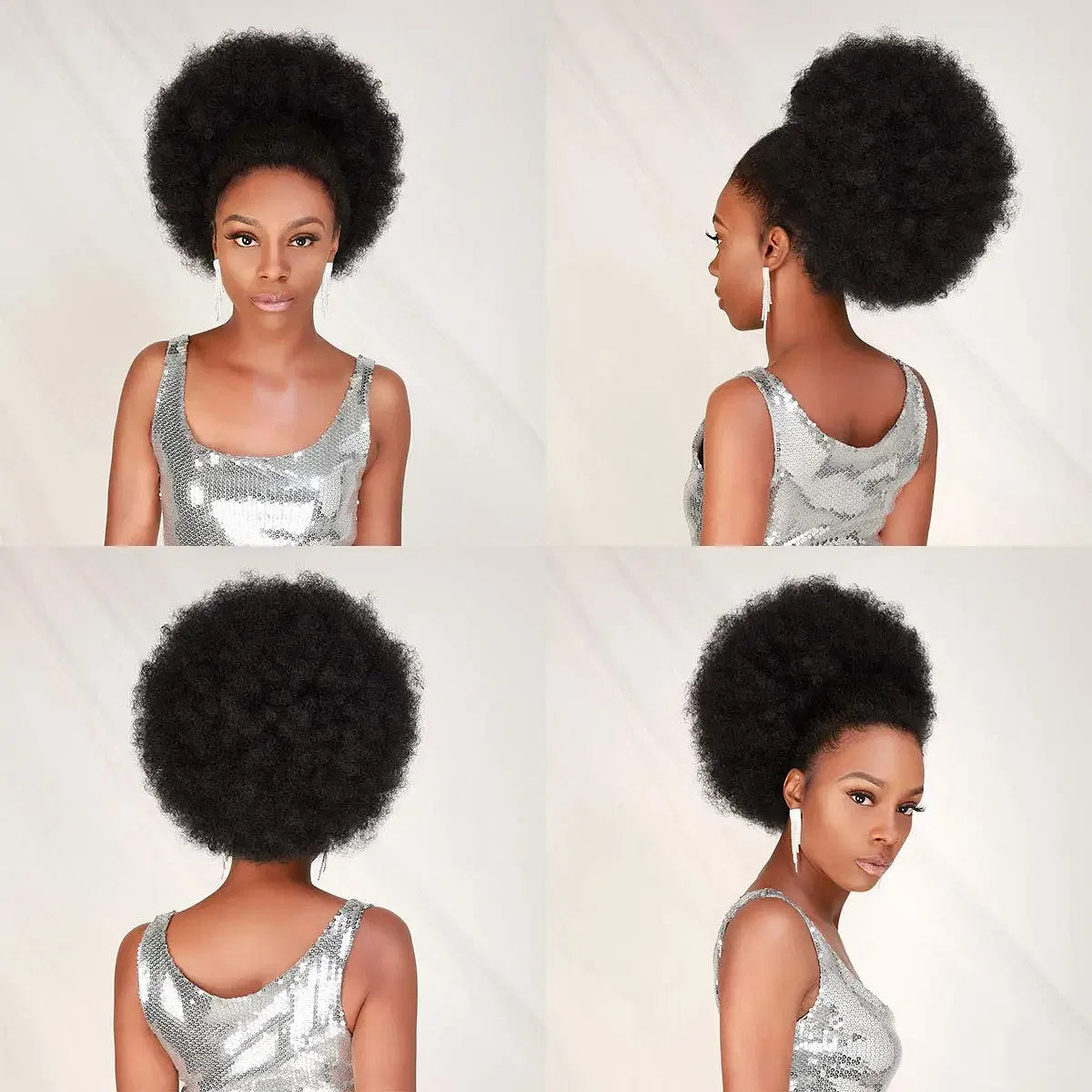 Color: #2, Bulk Buy: 1pc, Stretched Length: 10inches - Synthetic 10Inch Big Afro Puff Drawstring Ponytail Extensions for Black Women 4b 4c Kinky Curly Hair Bun Ponytail Wigs Daily Use