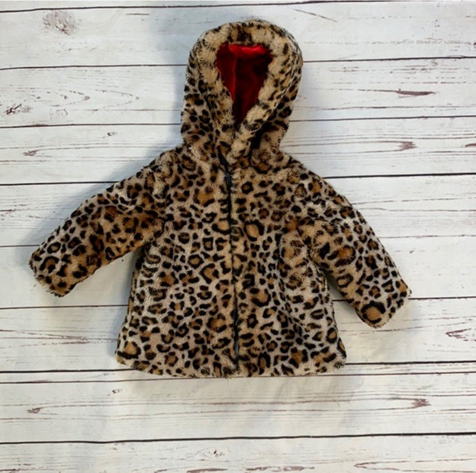 Cheetah Print Faux Fur Coat With Hood- Little Me