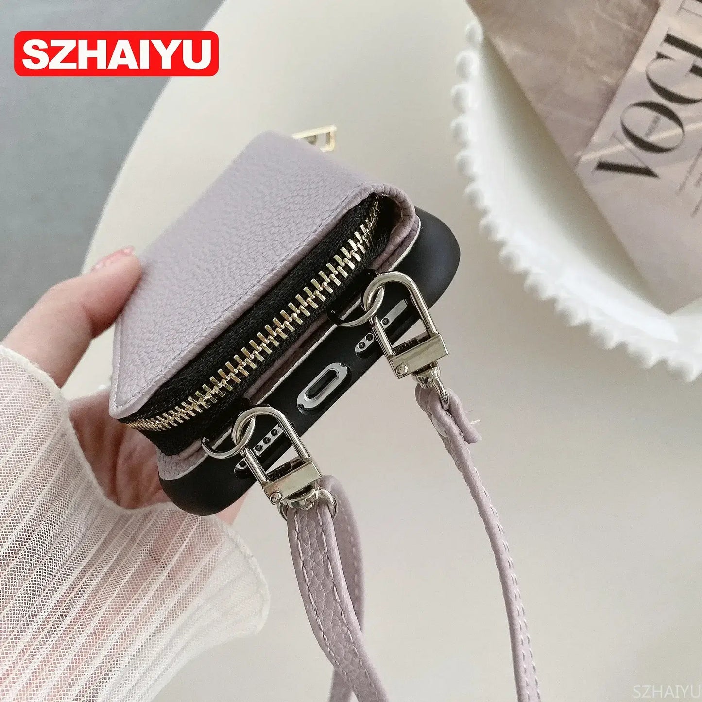 Material: PC, Color: army green - Zipper Wallet Phone Case For iPhone 16 15 14 13 12 Mini 11 Pro XS Max X Plus Card Slot Holder Crossbody Lanyard Leather Cover