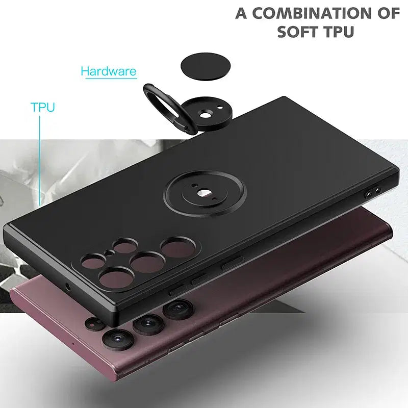 Color: Dark Grey, Ships From: CHINA, Material: EVA - With Ring Holder Phone Case For Samsung Galaxy S25 Ultra S24 S23 S22 S21 Plus A13 A52 A53 A54 TPU Soft Back Cover