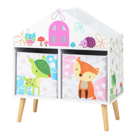 Kids House-shaped Bookshelf with 2 Storage Bins for Kids Room Playroom- White
