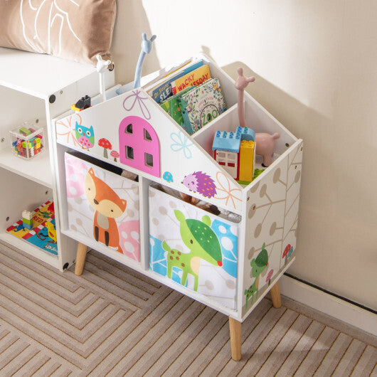 Kids House-shaped Bookshelf with 2 Storage Bins for Kids Room Playroom- White