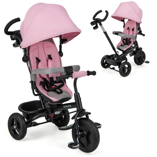 4-in-1 Kids Tricycle Toddler Trike with Reversible Seat and 5-Point Safety Harness- Pink