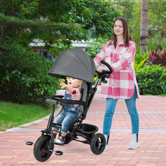 4-in-1 Kids Tricycle Toddler Trike with Reversible Seat and 5-Point Safety Harness- Pink