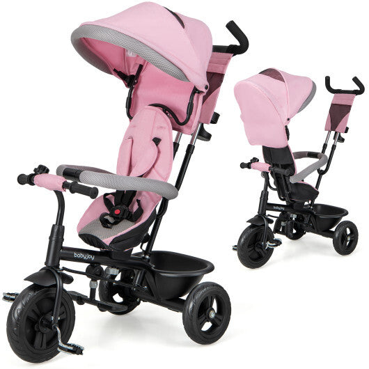 4-in-1 Kids Tricycle with Removable Canopy and Adjustable Push Handle- Pink