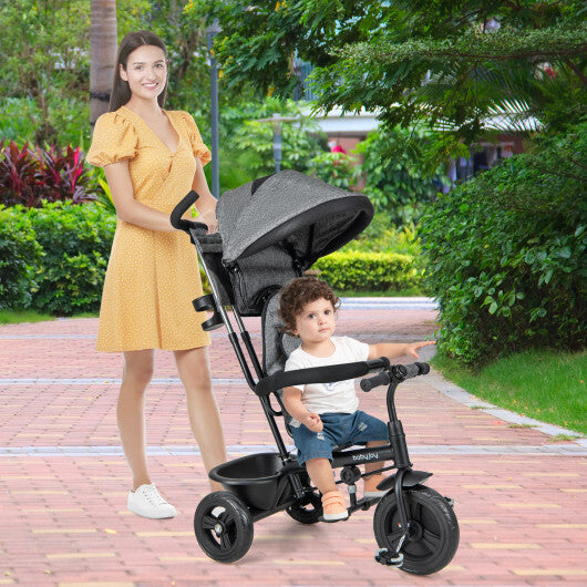 4-in-1 Kids Tricycle with Removable Canopy and Adjustable Push Handle- Pink