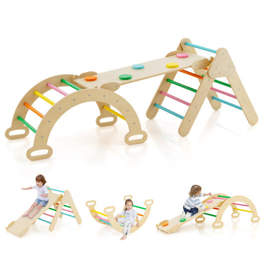 5-in-1 Wooden Kids Climber Toys with Triangle Arch Ramp-Multicolor - Color: Multicolor