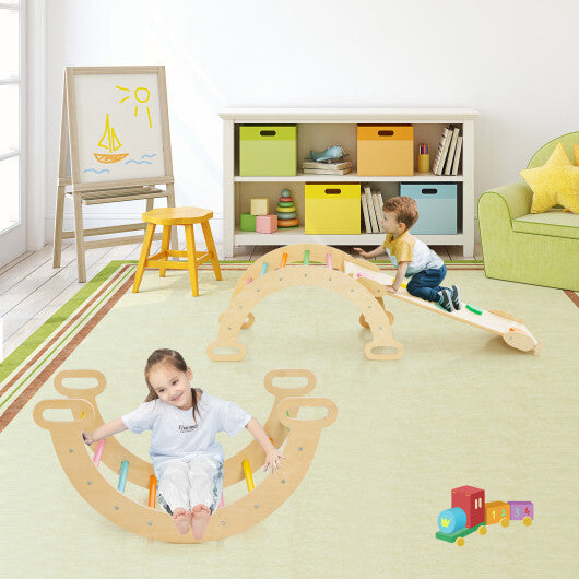 5-in-1 Wooden Kids Climber Toys with Triangle Arch Ramp-Multicolor - Color: Multicolor
