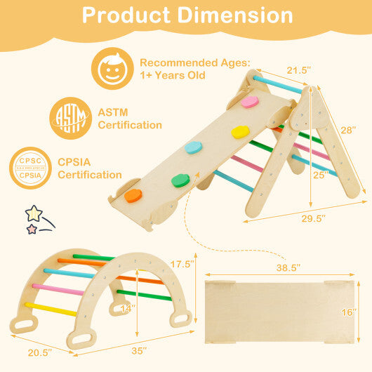 5-in-1 Wooden Kids Climber Toys with Triangle Arch Ramp-Multicolor - Color: Multicolor