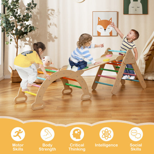 5-in-1 Wooden Kids Climber Toys with Triangle Arch Ramp-Multicolor - Color: Multicolor