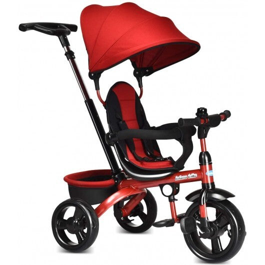 4-in-1 Kids Tricycle with Adjustable Push Handle- Red