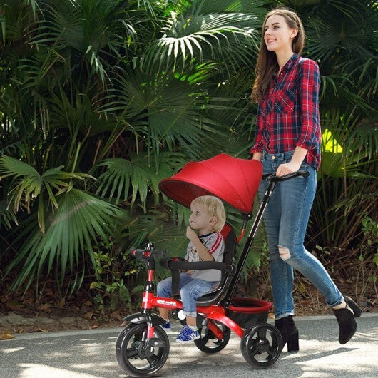 4-in-1 Kids Tricycle with Adjustable Push Handle- Red