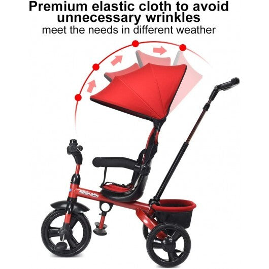 4-in-1 Kids Tricycle with Adjustable Push Handle- Red