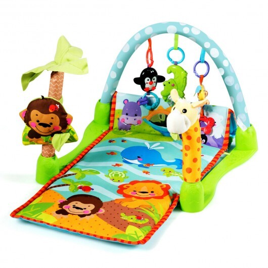 4-in-1 Baby Play Gym Mat with 3 Hanging Educational Toys- Multicolor