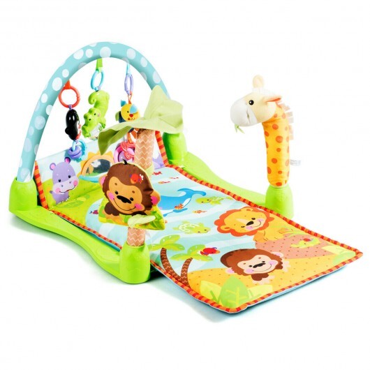4-in-1 Baby Play Gym Mat with 3 Hanging Educational Toys- Multicolor