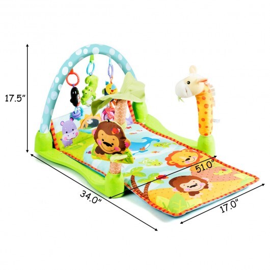4-in-1 Baby Play Gym Mat with 3 Hanging Educational Toys- Multicolor