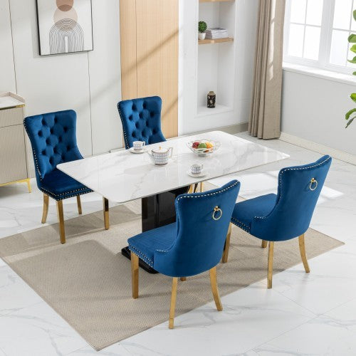 High-end Tufted Solid Wood Contemporary Velvet Upholstered Dining Chair With Golden Stainless Steel Plating Legs,Nailhead Trim,Set Of 2