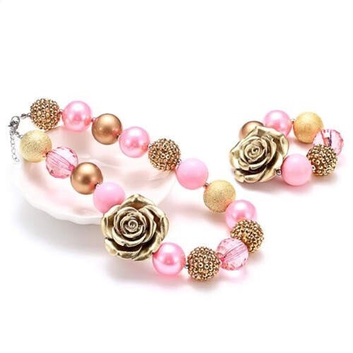 Fashion Pink Style Baby Necklace and Bracelet Set