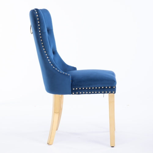High-end Tufted Solid Wood Contemporary Velvet Upholstered Dining Chair With Golden Stainless Steel Plating Legs,Nailhead Trim,Set Of 2