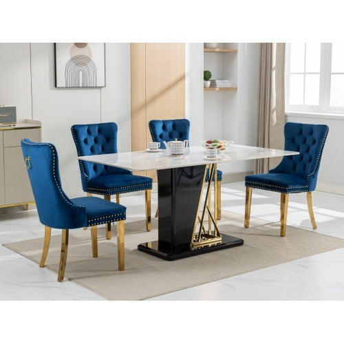 High-end Tufted Solid Wood Contemporary Velvet Upholstered Dining Chair With Golden Stainless Steel Plating Legs,Nailhead Trim,Set Of 2