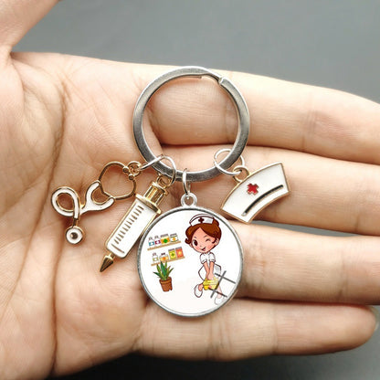Injector Stethoscope Nurse Key Chain Doctor Nurse Key Ring Gift Cross Border