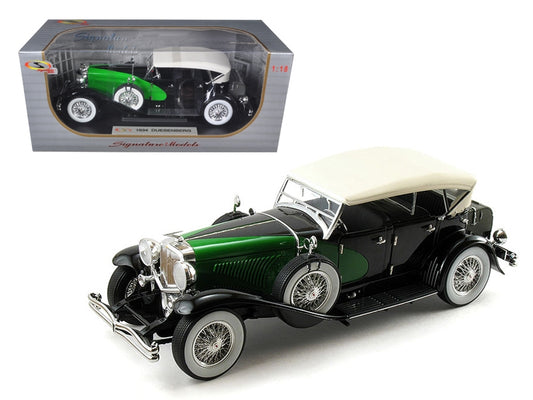 Duesenberg Model J Black and Green with Cream Top 1/18 Diecast Model Car (1934)- Signature Models