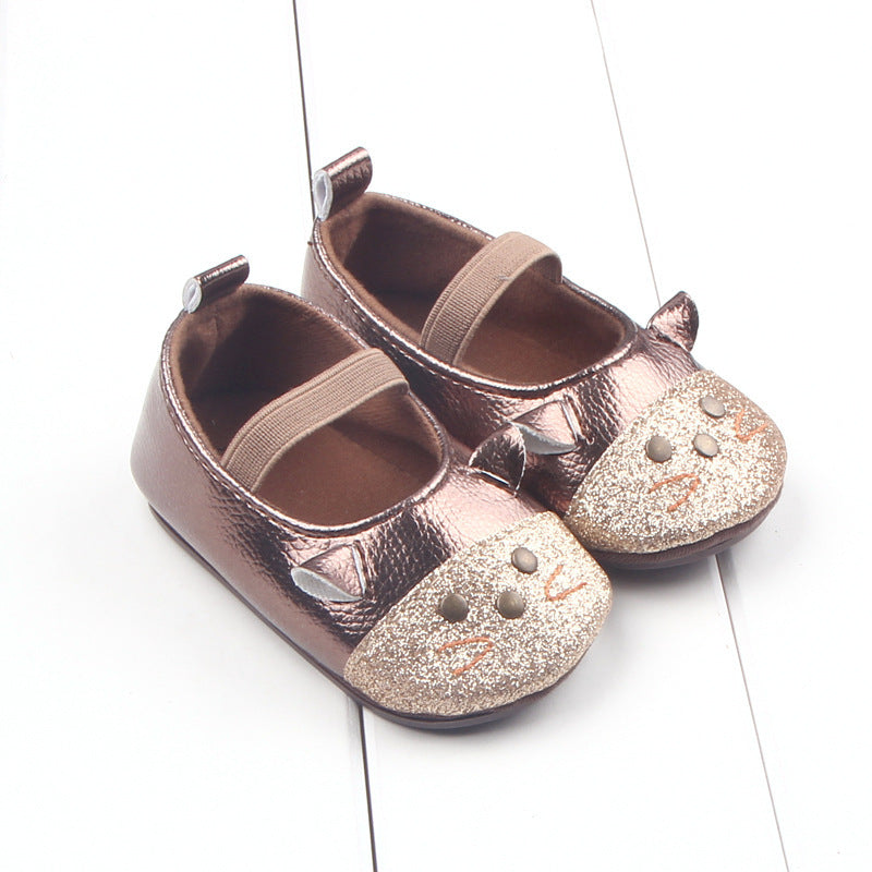 Bright leather little mouse baby shoes