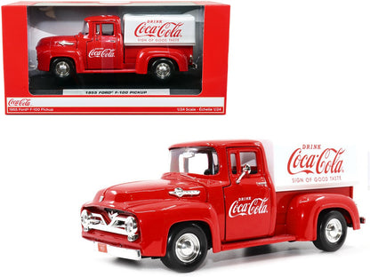 Ford F-100 Pickup Truck Red with White Canopy "Drink Coca-Cola" Car (1955)- Motor City Classics