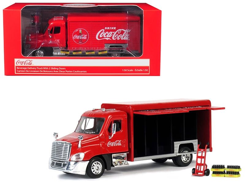 Beverage Delivery Truck "Coca-Cola" with Handcart and 4 Bottle Cases Car- Motorcity Classics