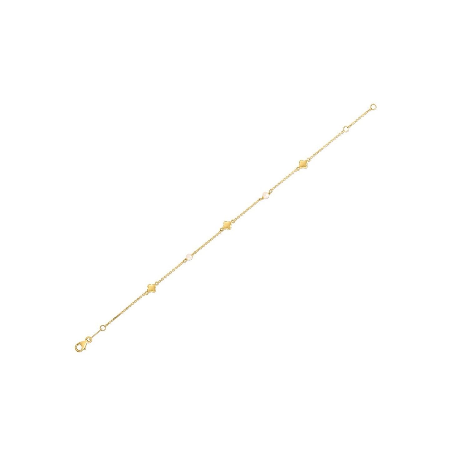 14k Yellow Gold Pearl Clover Bracelet