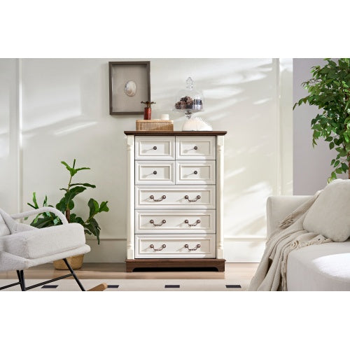 7 Drawer Dresser Chest For Bedroom With Wooden Base And Riser Trim, Wooden Rustic Rustic Chest Of Drawers, Storage Dresser For Bedroom, Living Room