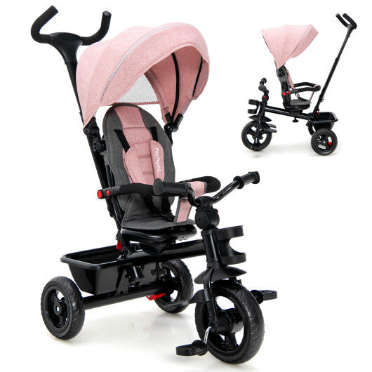 4-in-1 Baby Tricycle Toddler Trike with Convertible Seat-Pink - Color: Pink