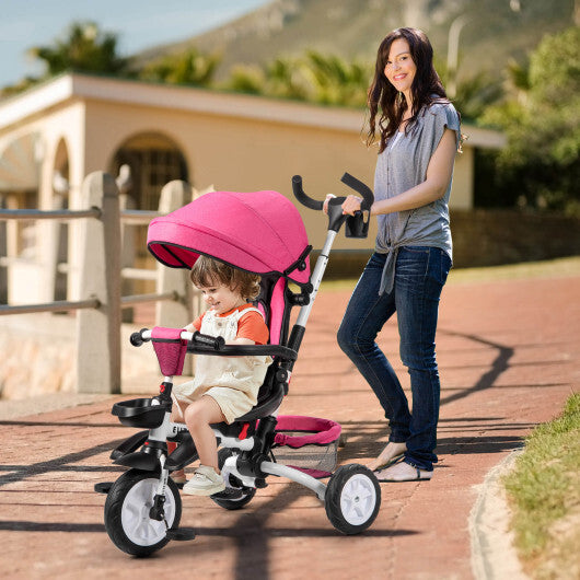 7-in-1 Detachable Baby Stroller with Canopy and Safety Harness-Pink