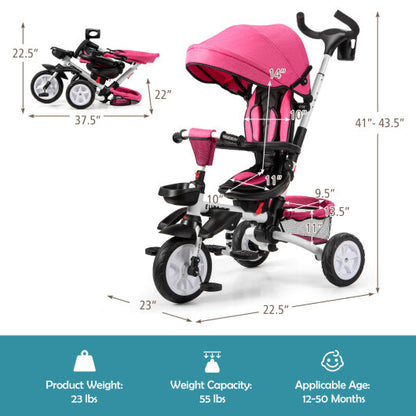 7-in-1 Detachable Baby Stroller with Canopy and Safety Harness-Pink