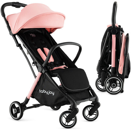 One-Hand Folding Portable Lightweight Baby Stroller with Aluminum Frame-Pink - Color: Pink