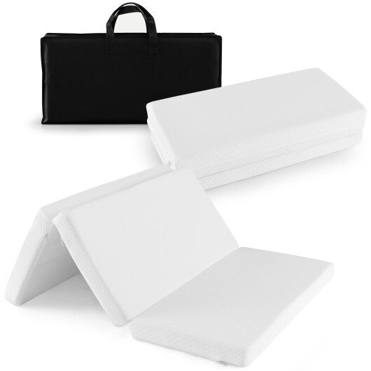 Portable Tri-fold Pack and Play Mattress Pad with Gel-Infused Memory Foam-White - Color: White