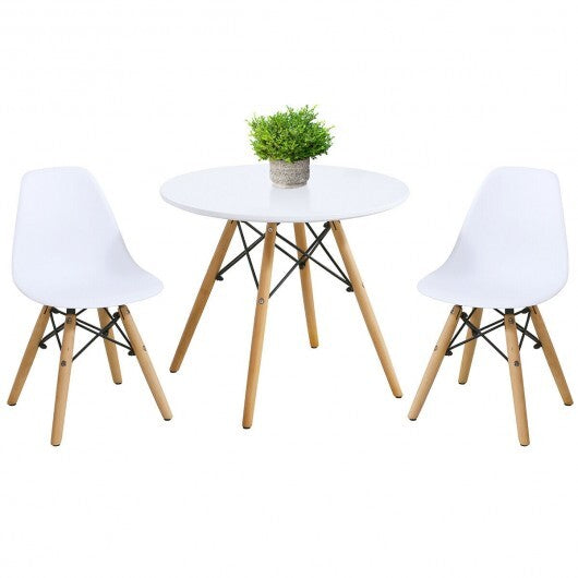 Kids Table and Chairs set (Modern Dining) with 2 Armless Chairs- White