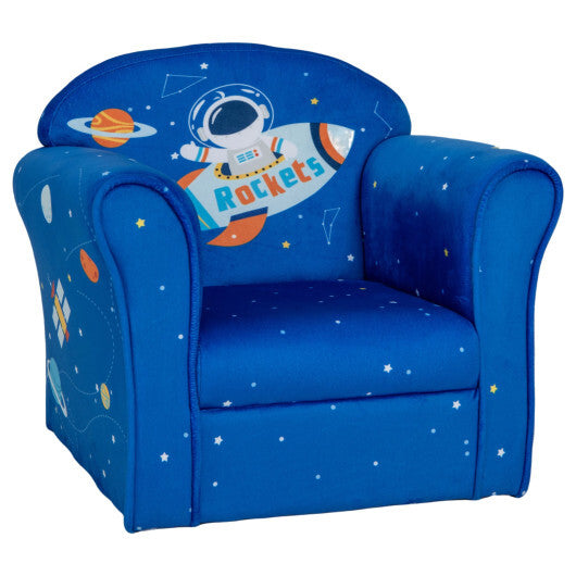 Kids Upholstered Sofa Armchair with Solid Wooden Frame and High-density Sponge Filling- Blue