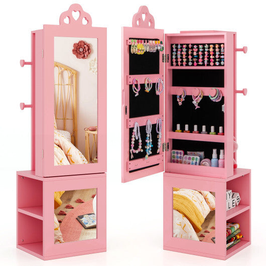 Kids Jewelry Cabinet Armoire with Full Length Mirror (3-in-1 Freestanding )